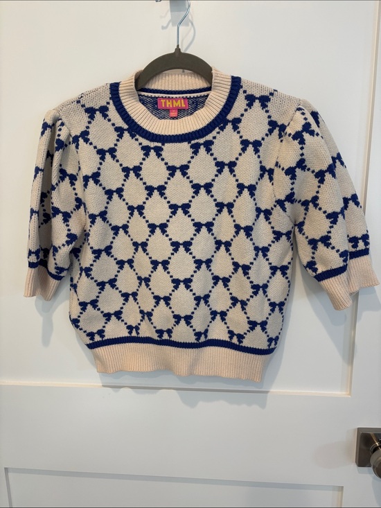 THML Sweaters - THML Cream and Royal Blue Patterned Knit Pullover